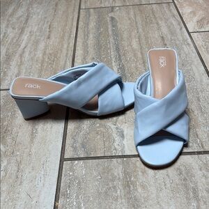 Nordstrom Blue Mules with Crisscross Straps